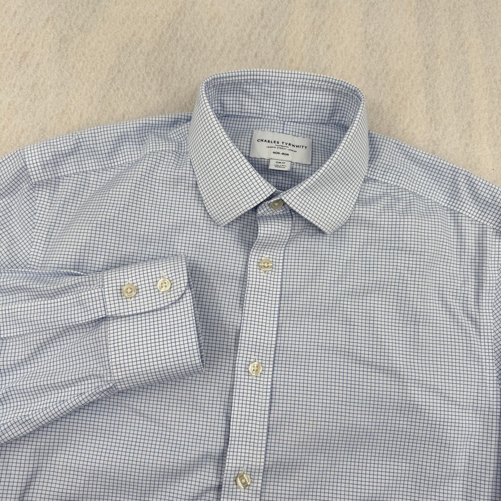 Charles Tyrwhitt Slim Fit Non-Iron Long Sleeve Dress Shirt 15.5-32 Blue Check